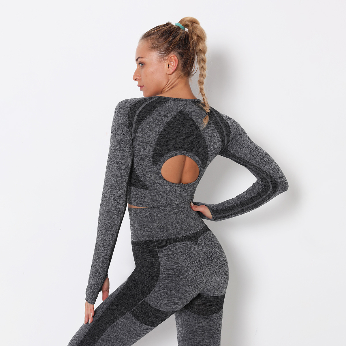 

Tech Wear Designer Yoga Sportswear Tracksuits Fitness 2pcs Gym full Leggings two Piece Set outdoor outfits Sports backless Clothing yogaworld Active Autumn spring, Gray