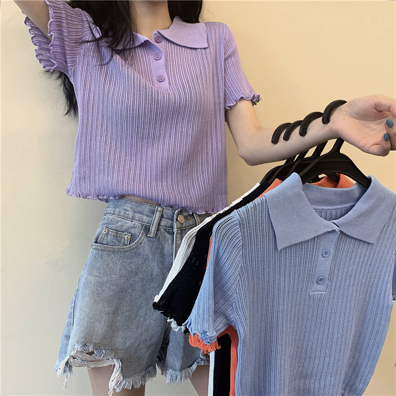 

Summer ladies polo shirt women shorts short sleeve white solid cropped polo shirts mujer streetwear