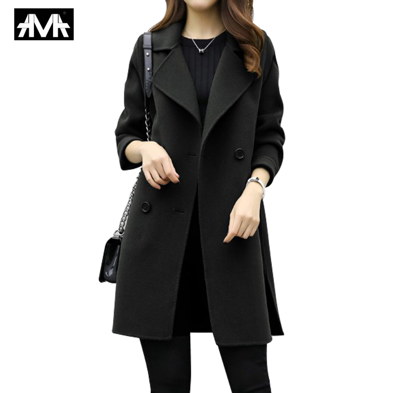 

Wool Women High Quality Plus Size Loose Elegant Double Breasted Woolen Coat Womens Korean Casual Coats Autumn Winter Fashion, Coffee