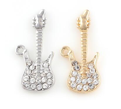 

20PCS/lot 13x19mm (Golden,Silver Color) Rhinestones Guitar Hang Pendant Charms DIY Accessory Fit For Floating Dangle Locket Jewelrys