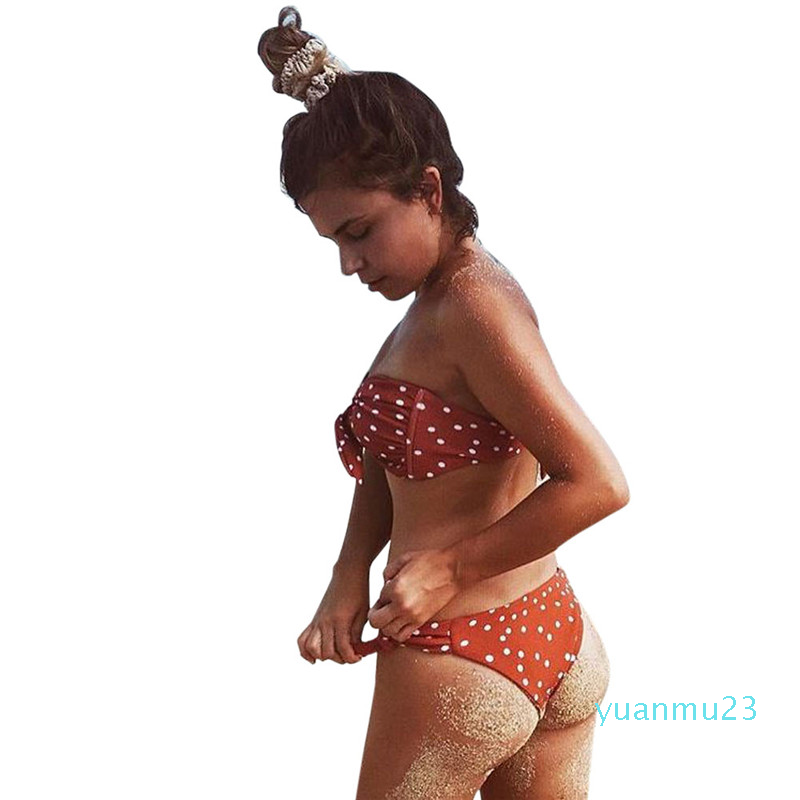 Gros-Femmes Sexy Dot Imprimé Bikini Ensemble Push-Up Rembourré Arc Maillots De Bain Maillot De Bain Beachwear Nouvel Été maillot de bain femmes s