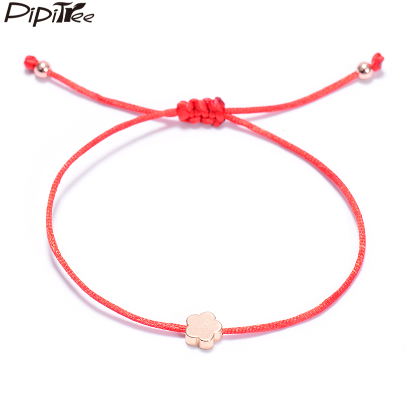 

Trendy Copper Bead Flower Charm Bracelets For Women Girls Children Adjustable Lucky Red String Bracelet Jewelry Gift