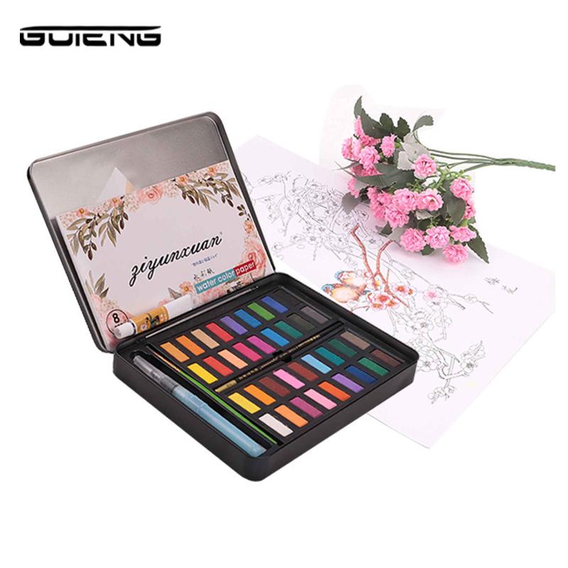 

Guteng Art Watercolor Tin Palette Paint Set with 36 Colors Half Pan Paints Portable Watercolor Paint Set for Field Sketch