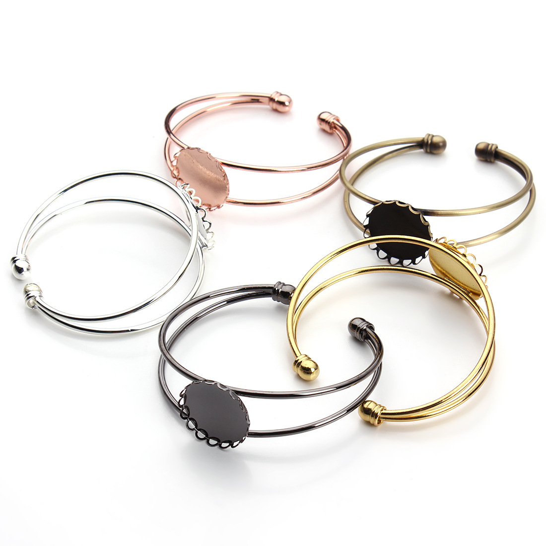 3 Brazalete Pulsera en Blanco configuración 12mm Redondo Cabujón de Resina Joyería De Flores