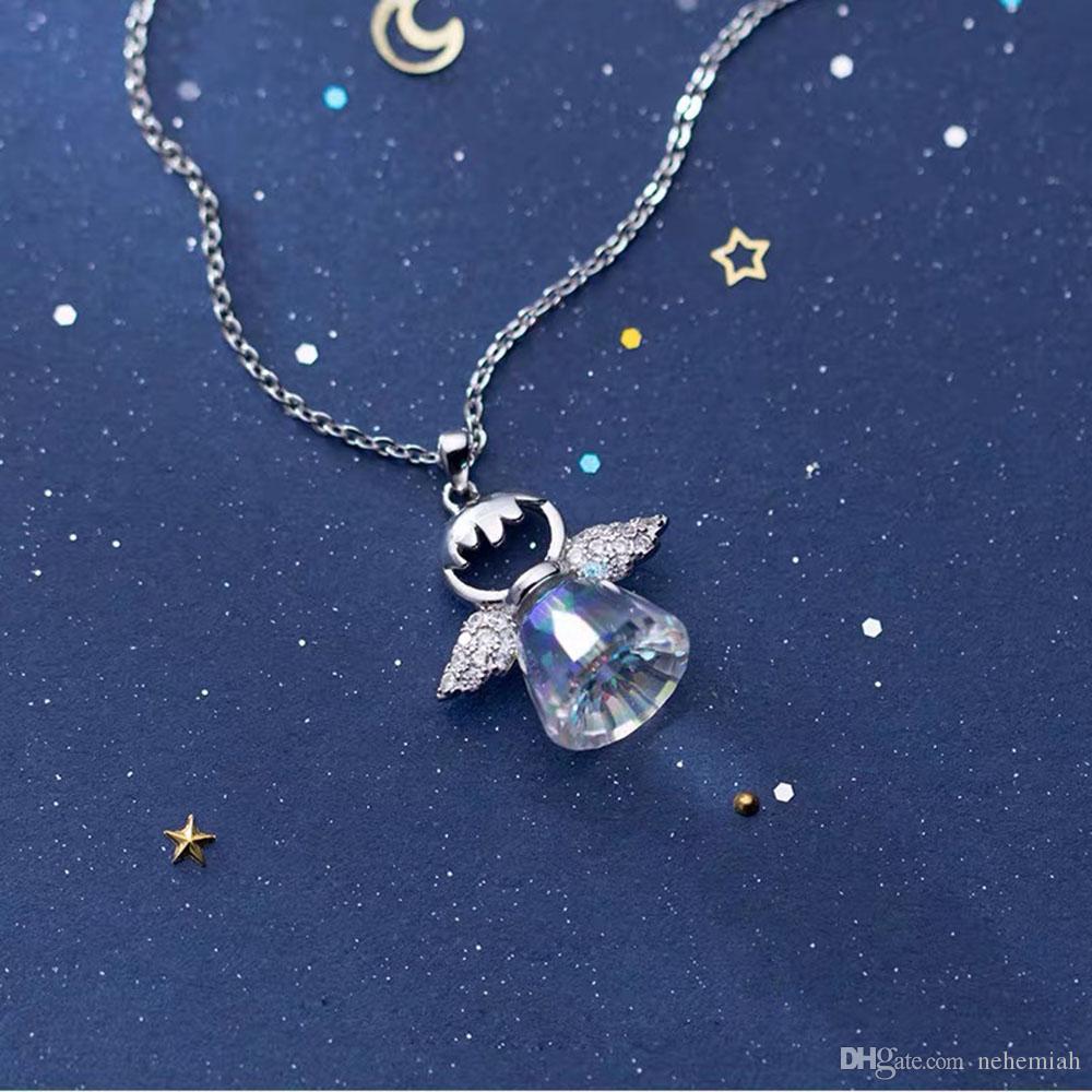 S925 Sterling Silver Crystal Angel Necklace Lady girl Lovely Angel Baby Necklace naive Superior quality Free shipping Send a girlfriend-image-539566631