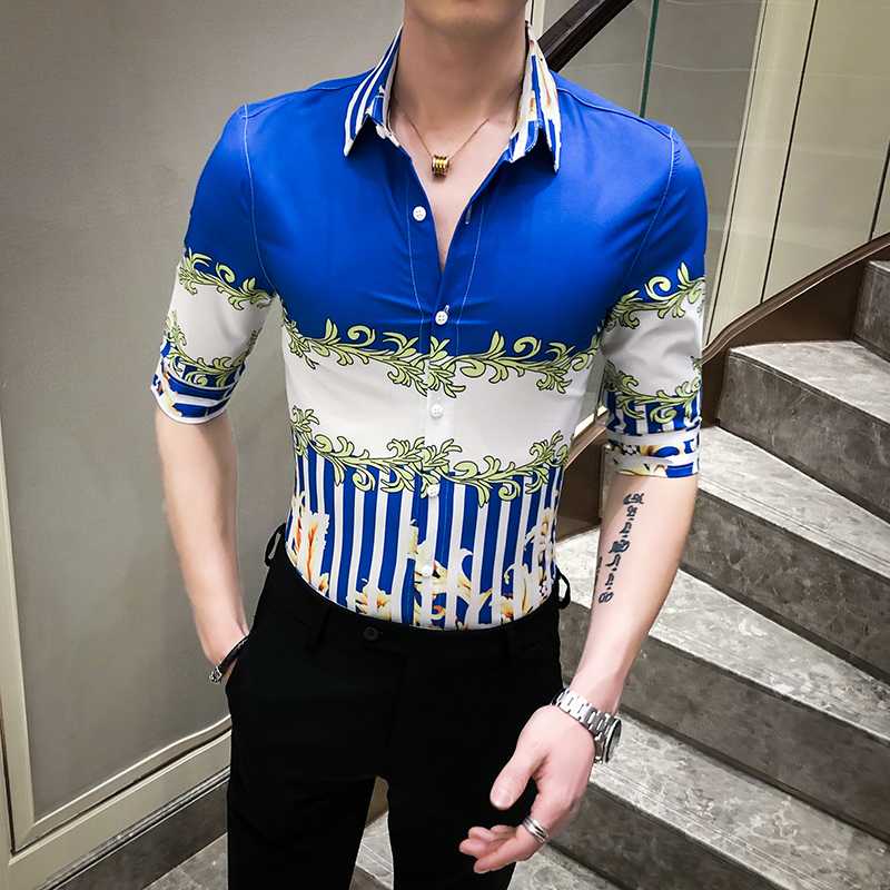 

Designer Striped Men Shirt Slim Fit Short Sleeve Shirts 2020 Summer Social Dress Shirt Night Club Party Blusa Camisa Masculina, Upper shoulder white