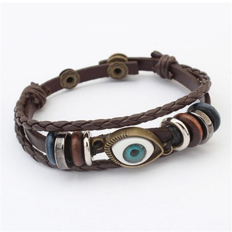 

Punk Turkish Evil Eye Bracelets Wristband Female Genuine Leather Bracelet Ethnic Vintage Jewelry For Women Men Bijouterie 10479