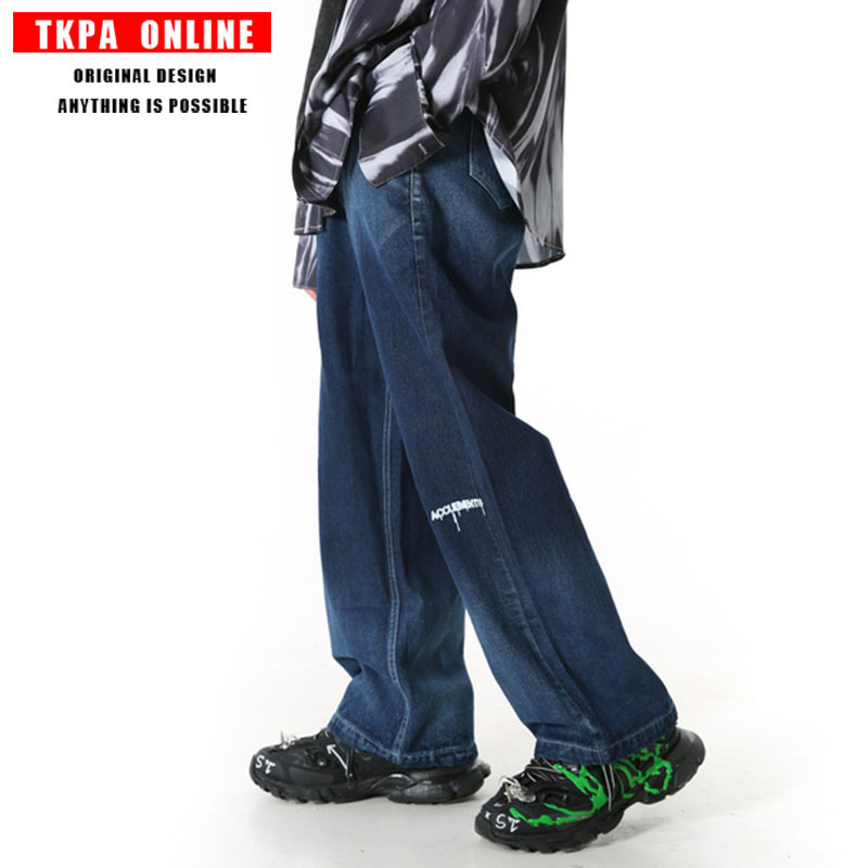 

TKPA 2020 countries original couples torre height pants straight wide-legged pants folded hip-hop loose jeans, Black