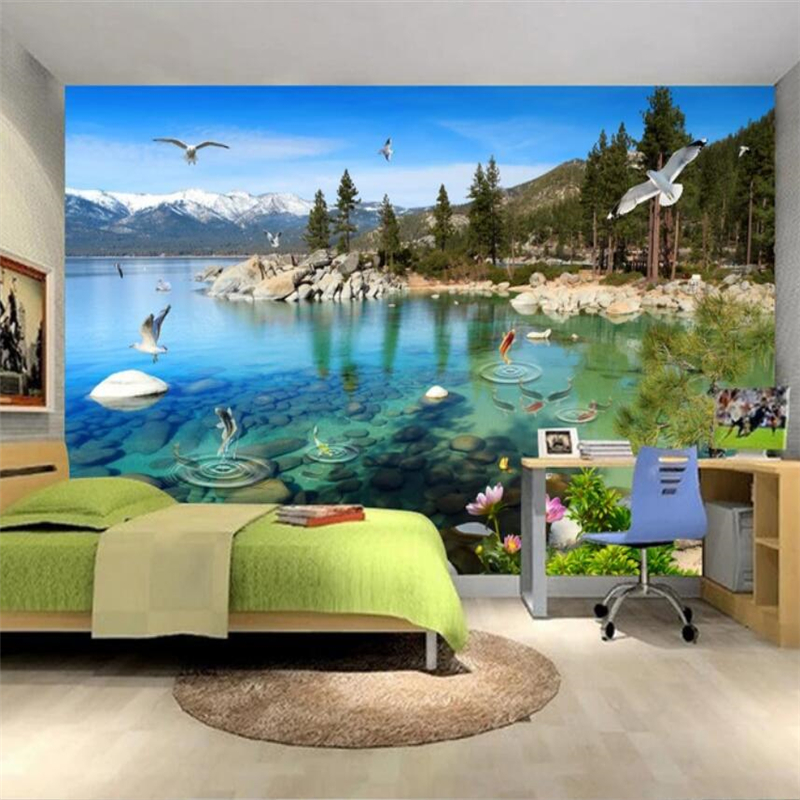 

Customize High-definition natural lake scenery background mural wallpaper decorative painting custom large mural green wallpaper, As pic