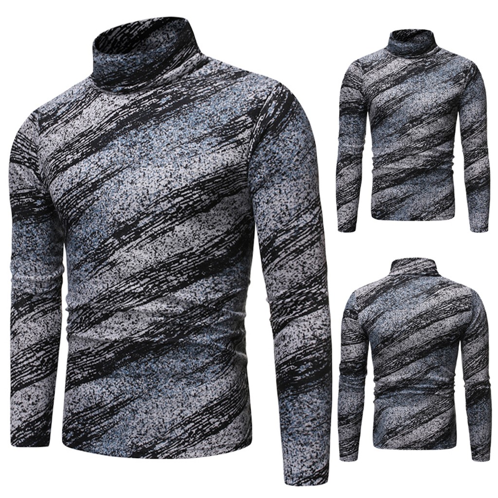 

Fashion Blouse Men New Autumn Winter Pullover Knitted Sweater Printed Top Casual Outwear Long Sleeve Cotton Slim Blouse, Gray