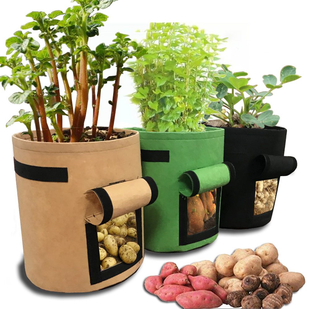 

7 Gallons Fabrics Tomatoes Potato Grow Bag with Handles Flowers Vegetables Planter Bags Home Garden Planting Accessories 3 Colors