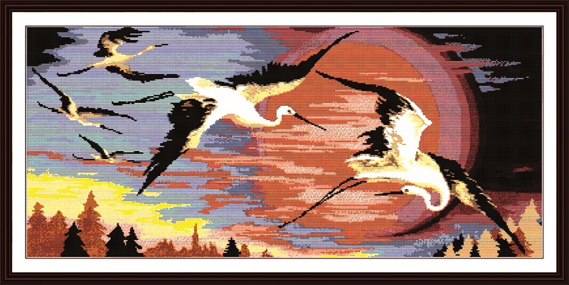 

Red-crowned cranes in the rising sun decor paintings ,Handmade Cross Stitch Craft Tools Embroidery Needlework sets counted print on canvas DMC 14CT /11CT