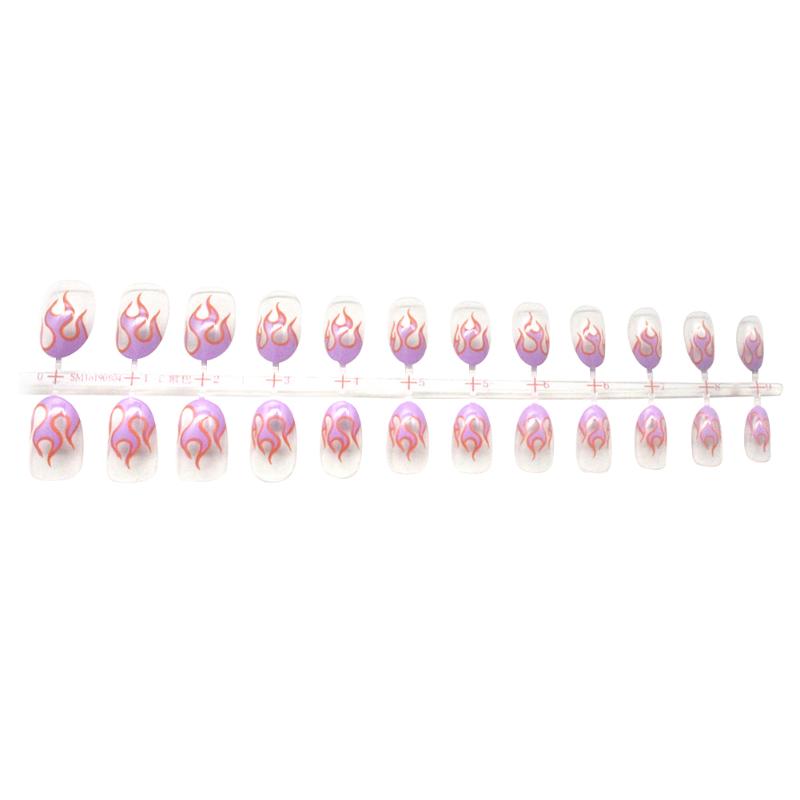 

24pcs Short Matte Accessories Full Cover Fake Flame Fire Pattern Art Tips False Nails Finished Artificial DIY Decorative