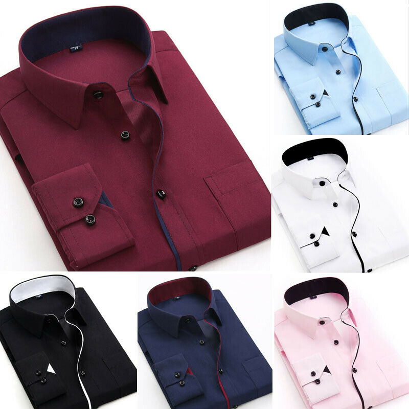 

Plus Size -4XL shion Men' Formal Long Sleeve Shirt Button Up Business Work Shirts Clothes Top -4XL, Black