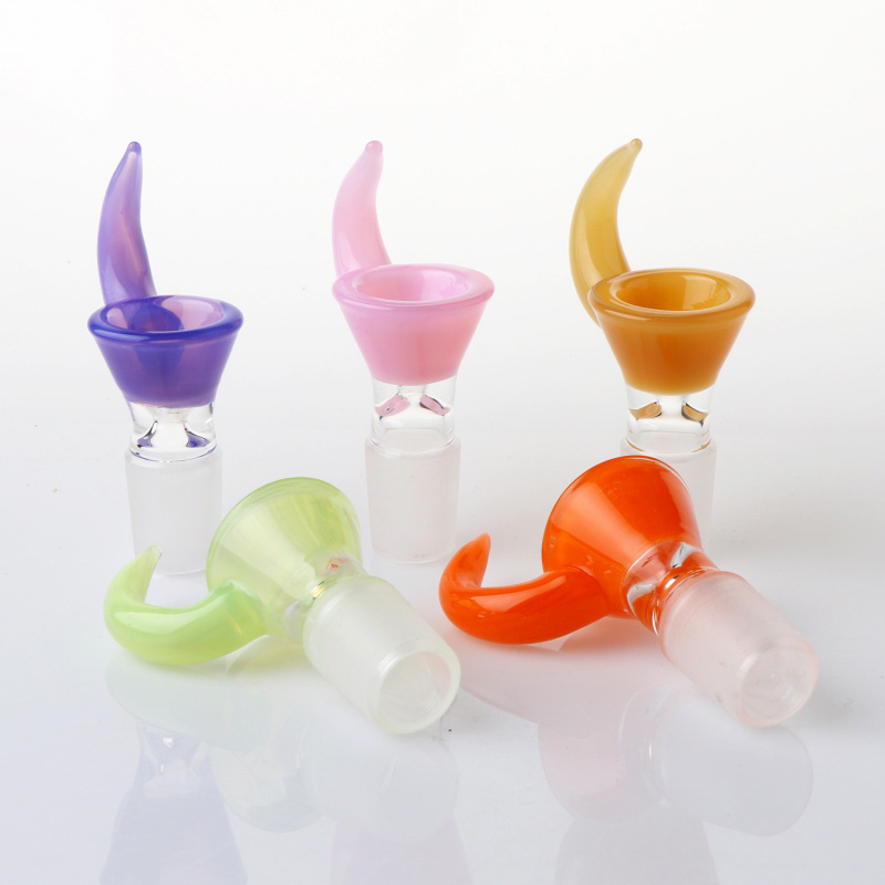 

5 Kind Color Cow Horn Style Handle Glass Bowls With Male 14mm 18mm Joints Glass Bowls Tobacco Smoking Accessaries Suitfor Glass Water Bongs