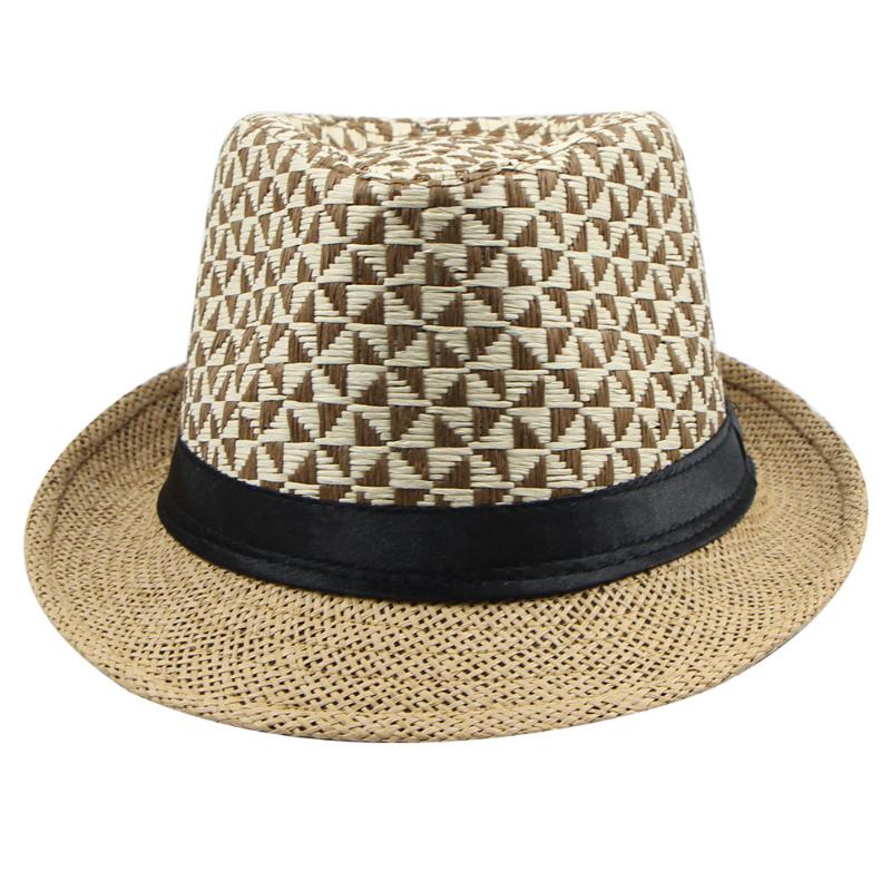 

Fashion Spring And Summer Men Paper Straw Plaid Curled Top Hat, Black