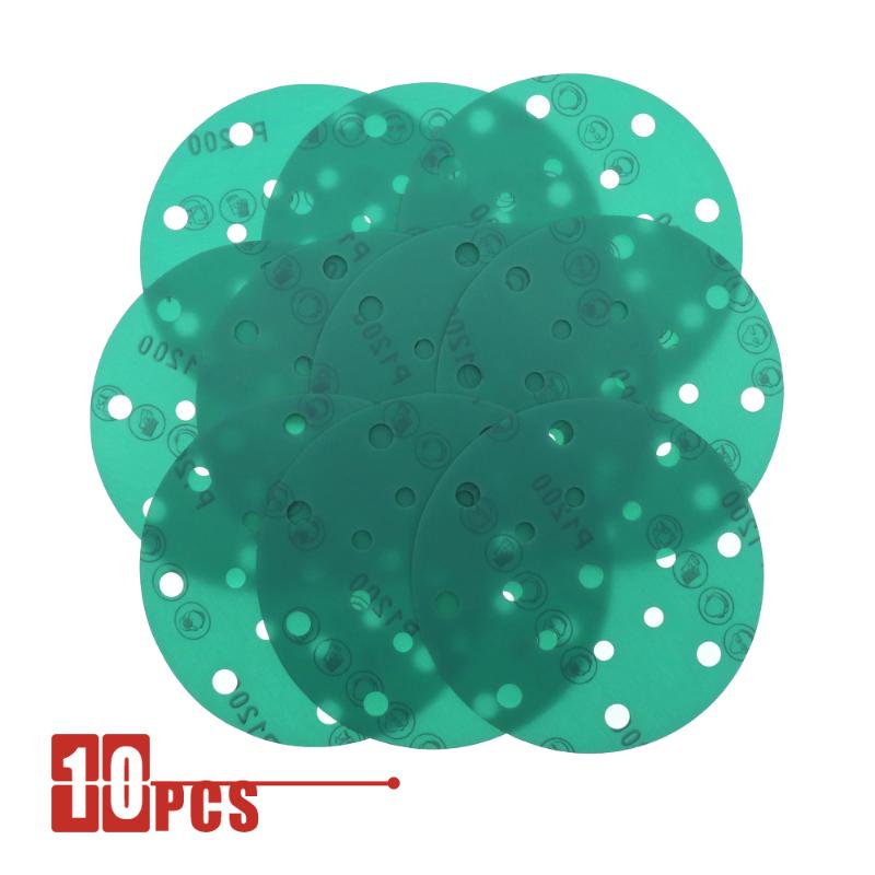 

10Pcs 6 Inch 17 Holes 60 to 2000 Grits Hook and Loop PET Film Green Sandpaper Sanding Disc