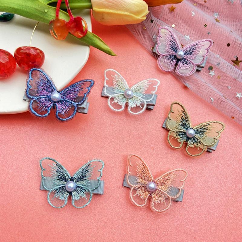 

2020 Pearl hairpins colored embroidery baby children women girls accessories Simple candy color butterfly hair clipside clip