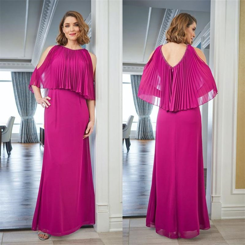 Été en mousseline de soie A-ligne mère de la robe de mariée robes à volants perles d'or de mariage Jewel Neck Backless parole longueur mère Robes