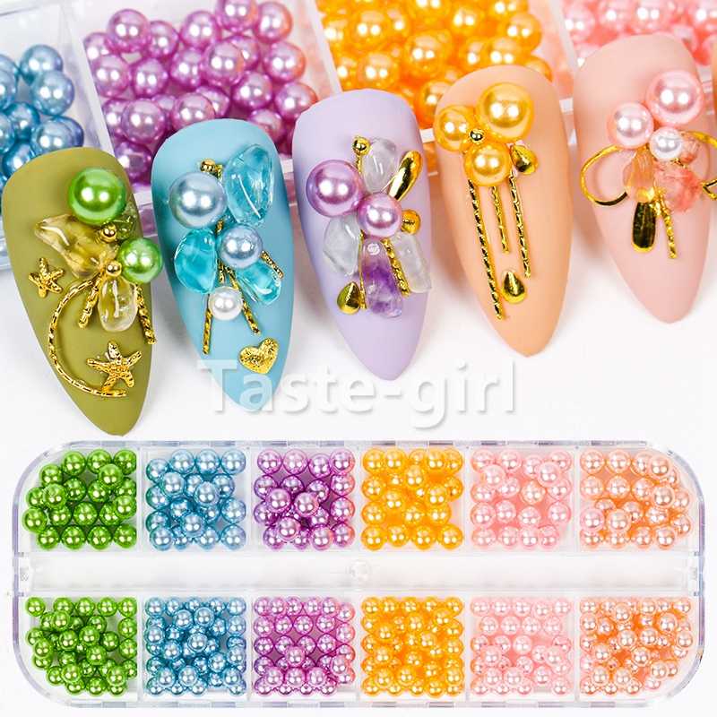 

12 Grid mixed size white colored 3D nail art decorations pearls rhinestones beads nails Jewellery accessories stones gem