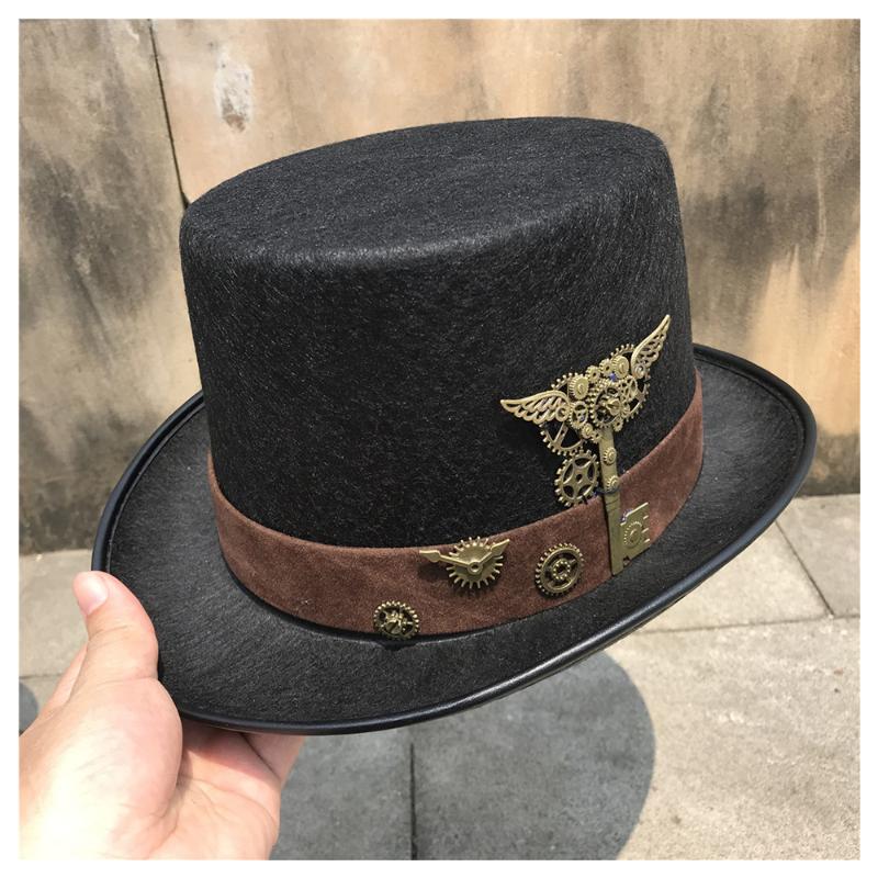 

Unisex Men Women New Handmade Steampunk Top Hat Stage Magic Performance Hat Cosplay Bowler Size 57CM, Black
