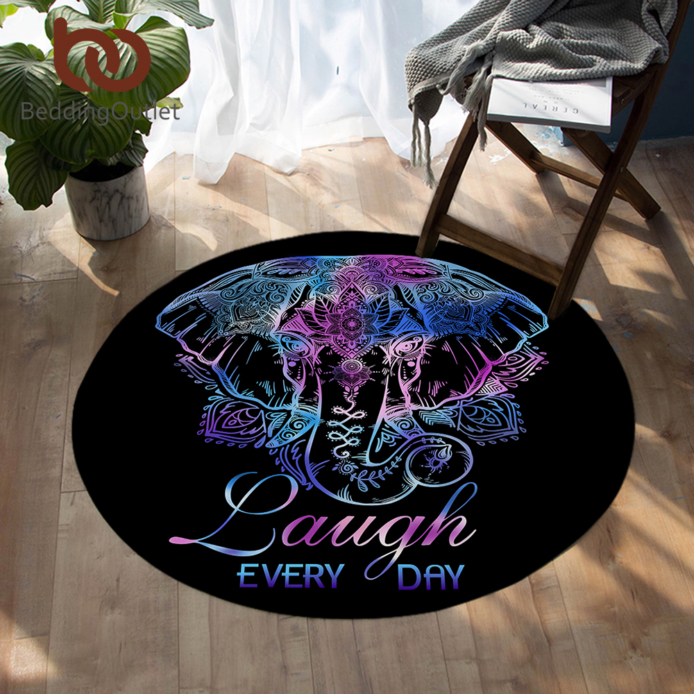 

BeddingOutlet Elephant Bedroom Carpets Bohemian Round Area Rug for Living Room Flower Letters Floor Rug Play Mat 150cm, With letters