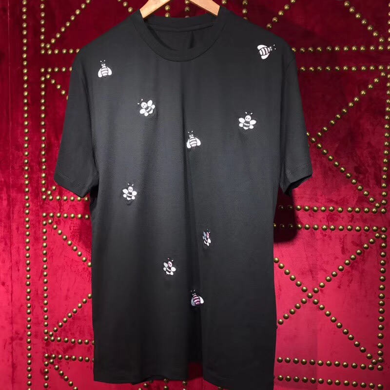 

women's T Shirt Fashion Short Sleeve Bee embroidery pattern Round collar T-Shirt Tops & Tees Male Tshirts, Black