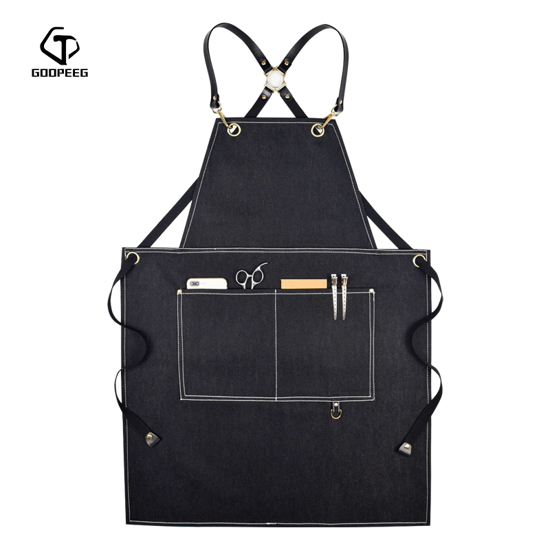 

GOOPEEG fashion barista denim apron custom milk cake barber hairdresser shop baking men and women overalls