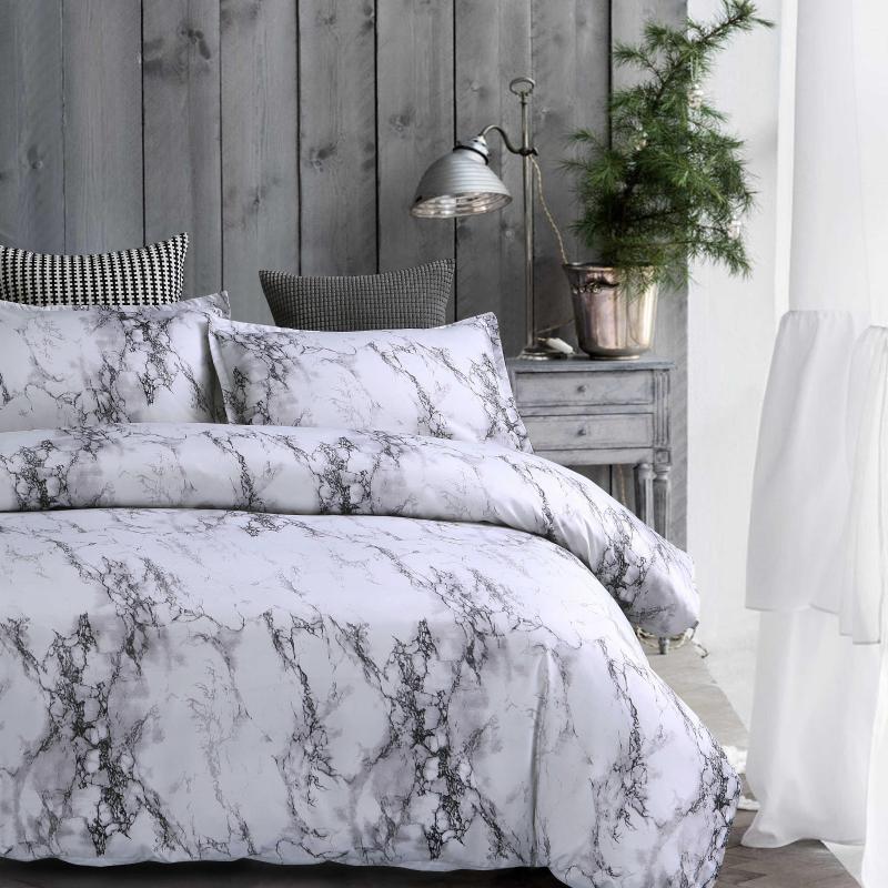 

55Bedding Set Printed Marble White Black Duvet Cover King Queen Size Quilt Cover Brief Bedclothes Comforter 3Pcs Bed Linen, Blue