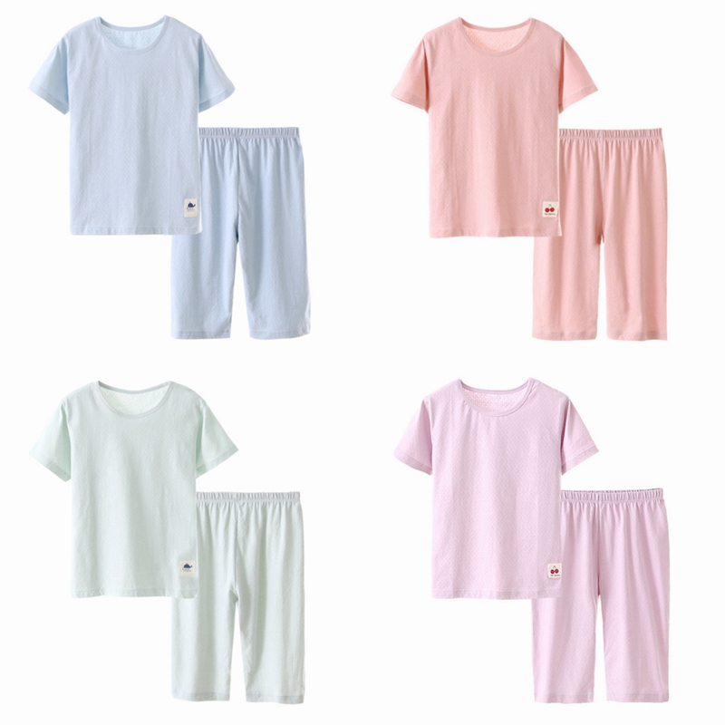 

Kids Boys Girls Cotton Pajama Set Toddler Homewear Clothes Summer Top and Pants Nightwear short sleeve Children PJS, Light green