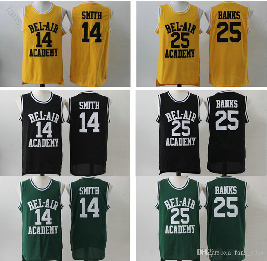 

The Fresh Prince of Bel-Air Academy #14 Will Smith Jersey Mens Cheap Color Black Green Yellow Bel-Air 25 Carlton Banks Basketball Jersey, Multi