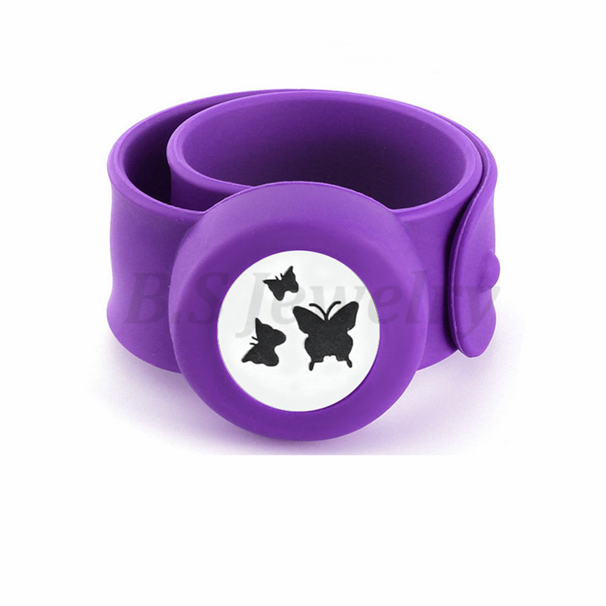 

butterfly 25mm Diffuser locket Kids Mosquito Repellent Bracelet Essential Oil Diffuser Locket Stretchable Silicone Slap Bracelet, Silver