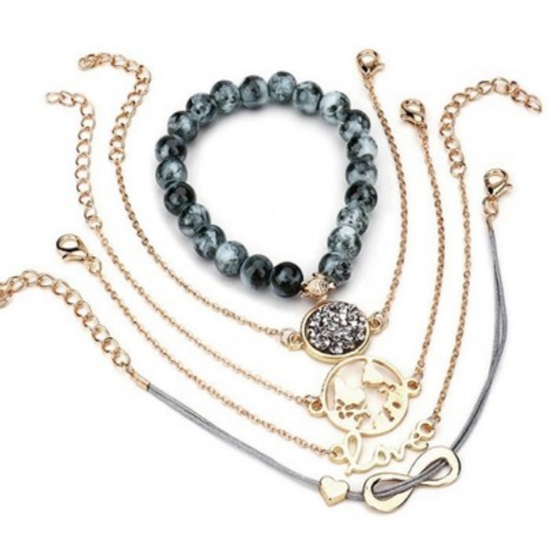 

Link, Chain Bracelet Women 2021 Bohemian Marble Stone Beads Set For Tassel Pendant Bangles Femme Jewelry Kpop