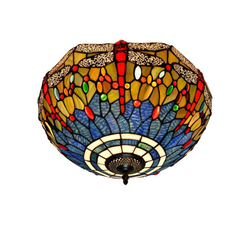 

Tiffany Ceiling Lamp Blue Orange Dragonfly Stained Glass Lampshade Anqitue Style Chandelier for Dinner Room Living Room Bedroom Ceiling ligh