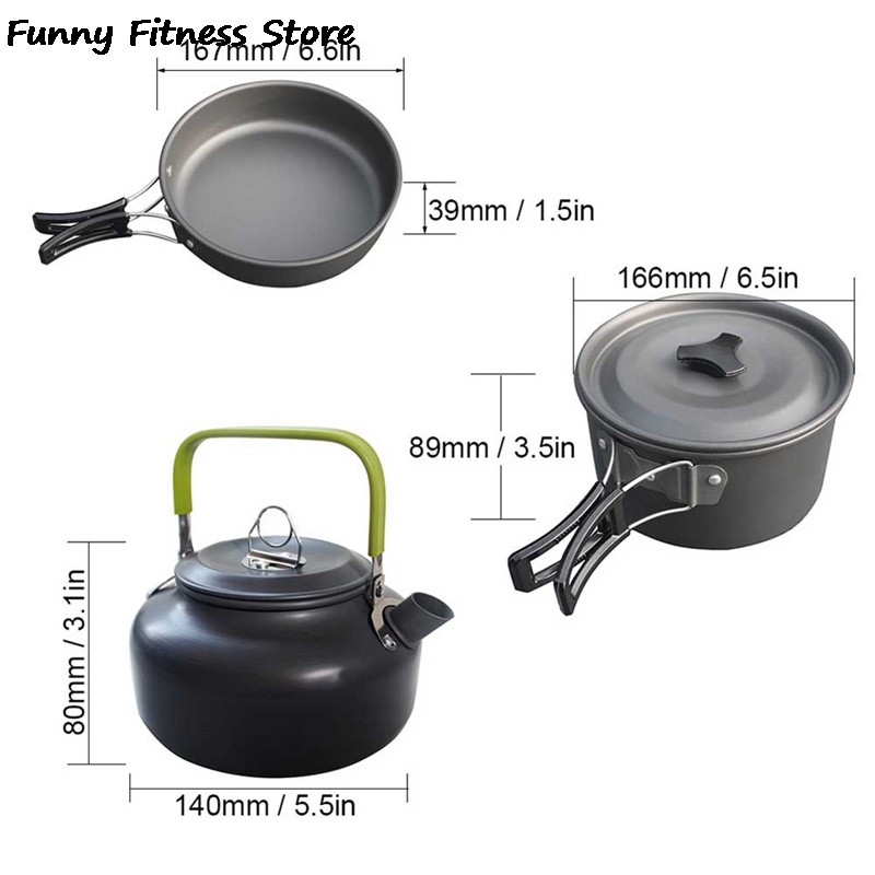 

3PCS Camping Cookware Outdoor Hiking Picnic Tableware Travel Portable Cooking Set Aluminum Cutlery Utensils Bowl Pan Pot Kits