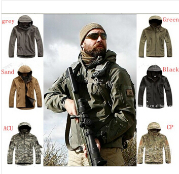 

High quality TAD Stealth Sharkskin Softshell Jackets Military Outdoors Waterproof Camouflage Coat Men Hike Hunting Tactical Hoodie Sports Ja, Gray camouflage