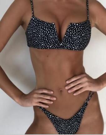 

popular Bikini sets Large V solid split swimwear pleated hollow women' simple leopard print patchwork bandage Sexy yakuda flexible stylish