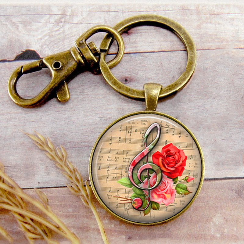 

Retro Treble Clef And Rose Key Ring Key Chain Buckle Music Note Pendant Birthday Festival Anniversary Gift Jewelry Accessories
