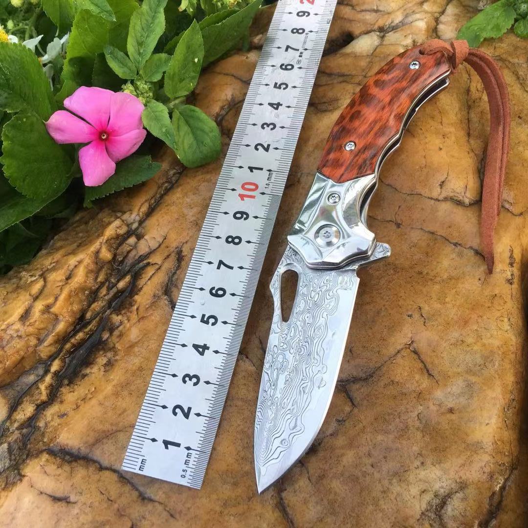 

FK-63 Damascus Folding Knife Natural Serpentine Wood Handle Camping Pocket Knife Ball Bearing Quick Opening Rescue Survival EDC Knife