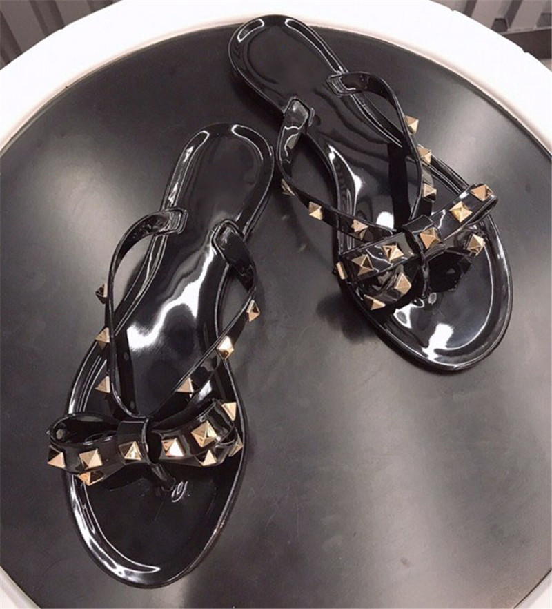 

Hot Sale-Womens luxury Sandals Brand Rivets Beach Jelly Platform Slide Lady fashion hot Studded Girl Shoes, Black
