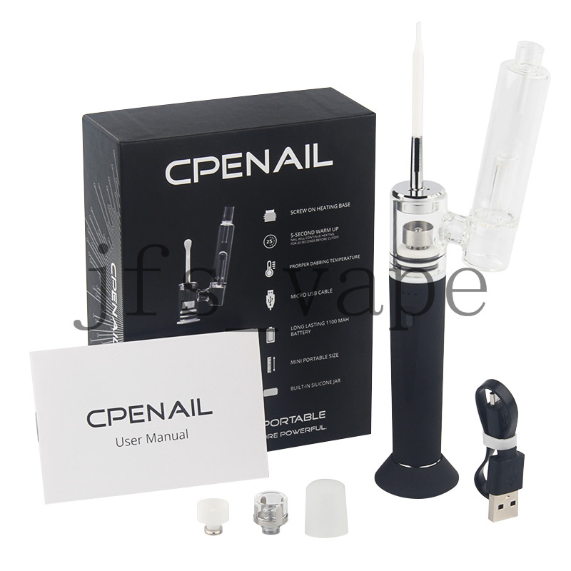 

Hotsale CPENAIL kit 1100mah Portable Wax Pen Dab Rig Nail Pot Ceramic Quartz Electric H GR2 pure Ti ecigarette Vaporizer Vapor Glass bongs kits, Black