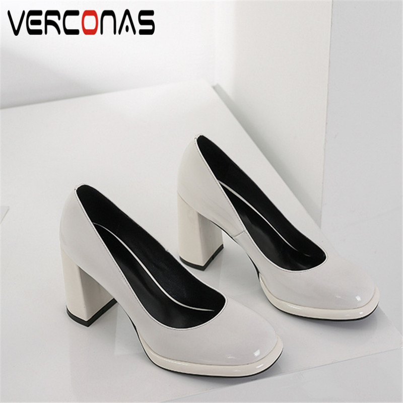 

VERCONAS 2020 Fashion Summer Office Lady Woman Sandals Woman Pumps Classic Design Mature Square Toe Thin High Heels Shoes, Black