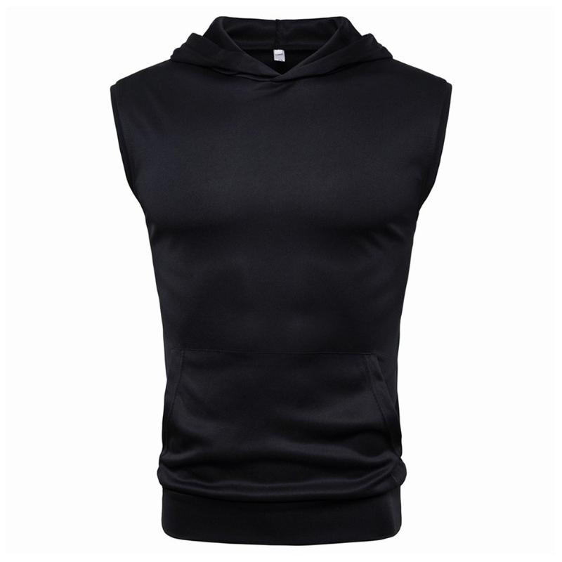 

Summer Solid Color Shirt Top Fashion Comfortable Hooded Men'S Sports Sleeveless T-Shirt Skin Friendly, Black
