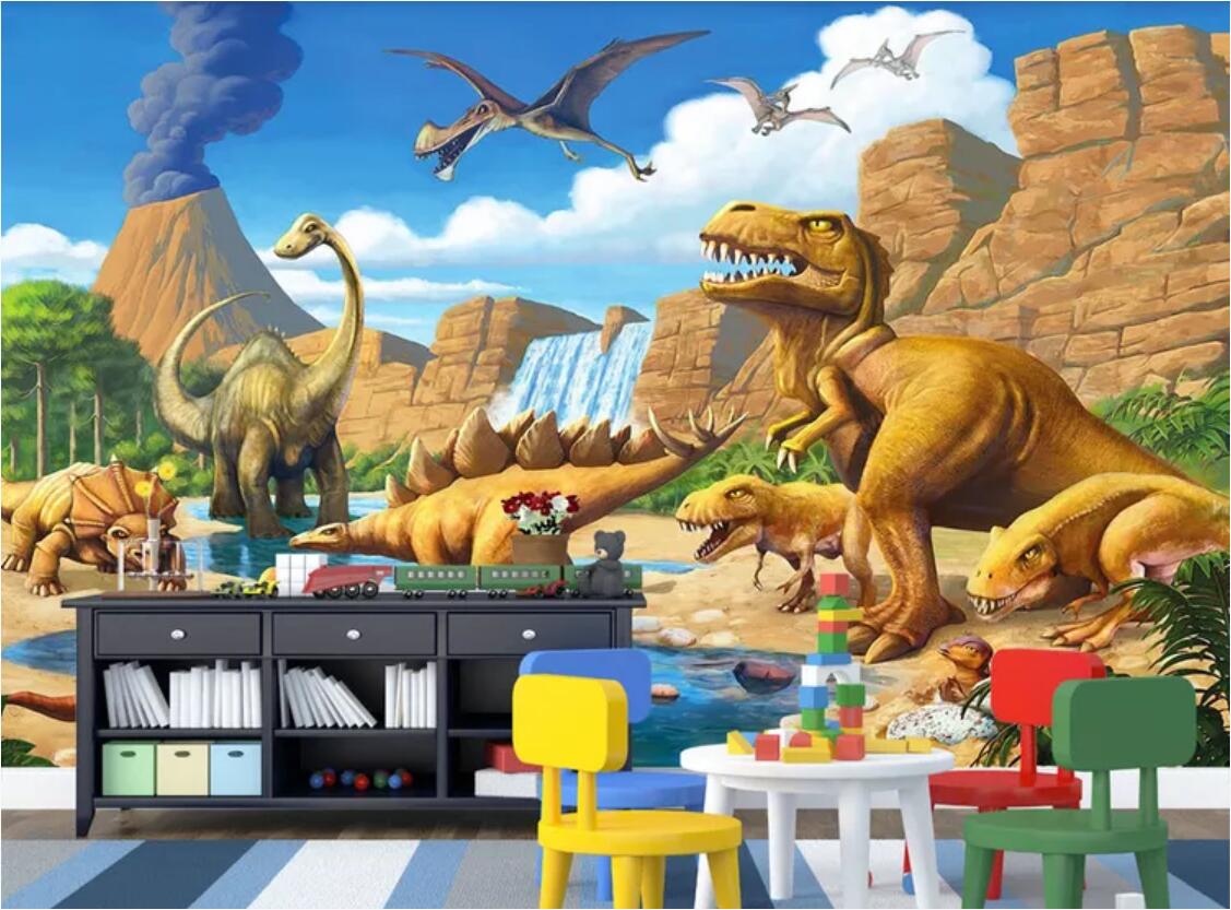 

3d room wallpaper custom photo non-woven mural Fantasy Lakeside Dinosaur Tyrannosaurus Tyrannosaurus Rex Children's wallpaper for walls 3 d, Non-woven fabric