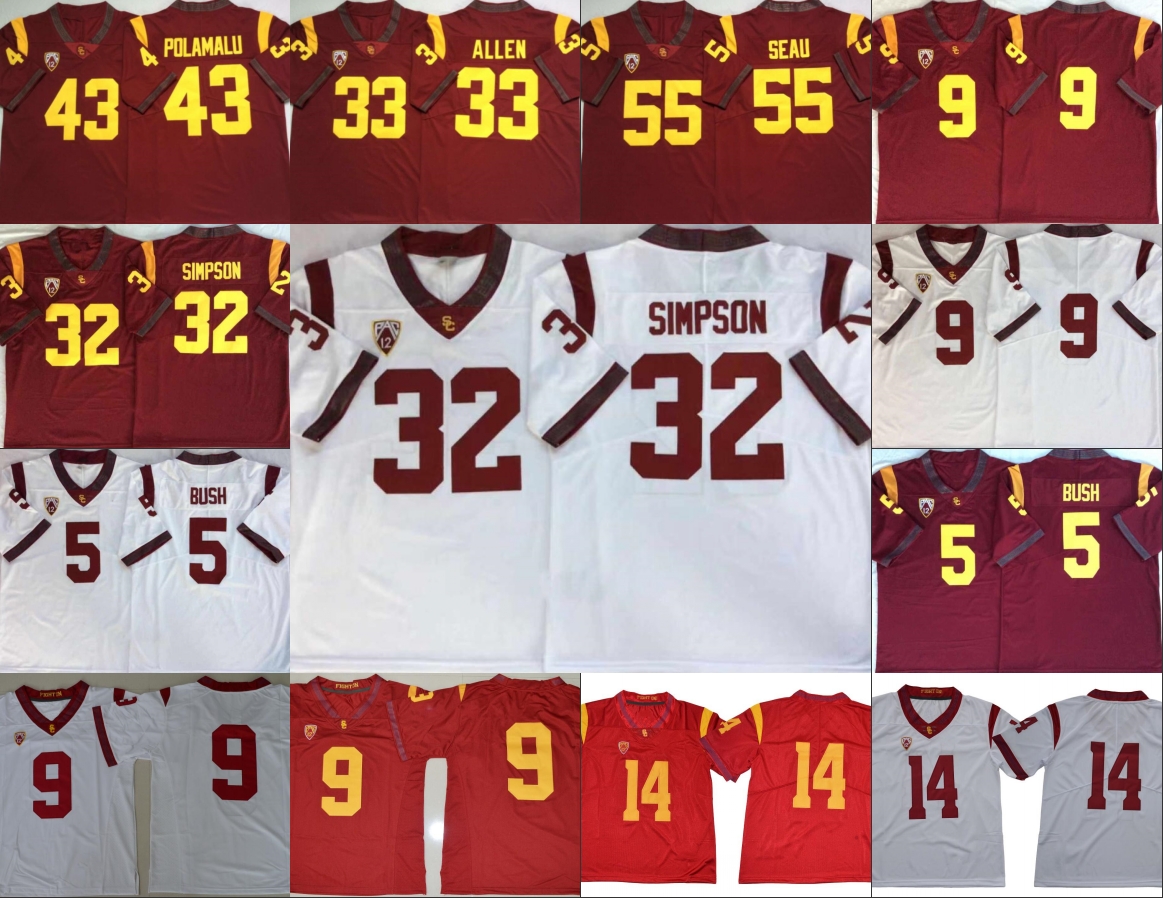 

USC Trojans Vintage stitched Jersey 5 Reggie Bush 32 OJ Simpson 14 Sam Darnold 9 Kedon Slovis 43 Troy Polamalu 55 Junior Seau, As pics