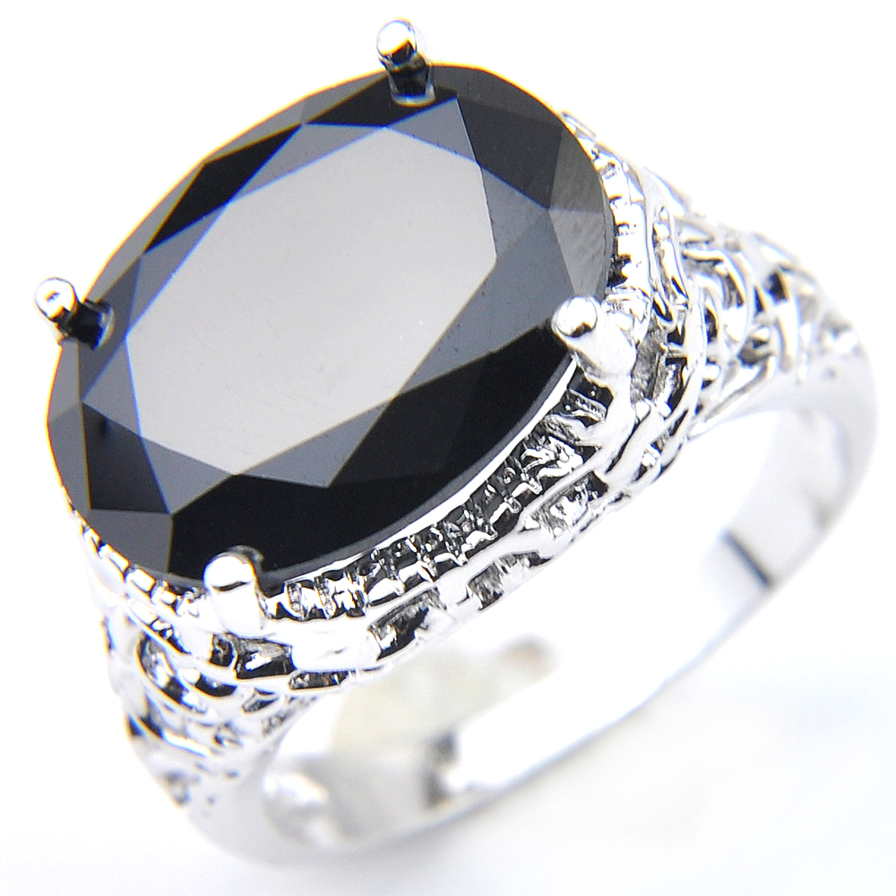 

New Arrival -6 Pieces/Lot Unique Party Jewelry Oval Black Onyx Crystal Gemstone Russia 925 Sterling Silver Plated USA Wedding Party Ring