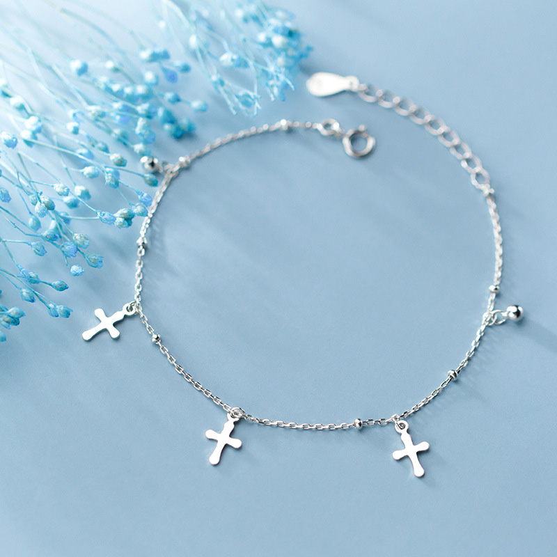 

Cross foot Anklets 925 Sterling Silver Charm Bracelet Anklet Women Friendship Gift Sterling Silver Fine Jewelry Simple