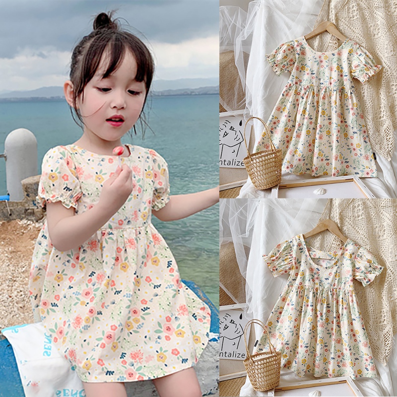 

Girl Summer Short Sleeve Casual Dress Cotton A Line Swing Summer Dress To Big Girl 2-6Y