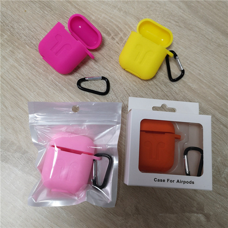 

For Apple Airpods Thick Silicone Case Metal Keychain Protector Accessories for Airpods2 Soft TPU Cover Bluetooth Headset Earphone Bags