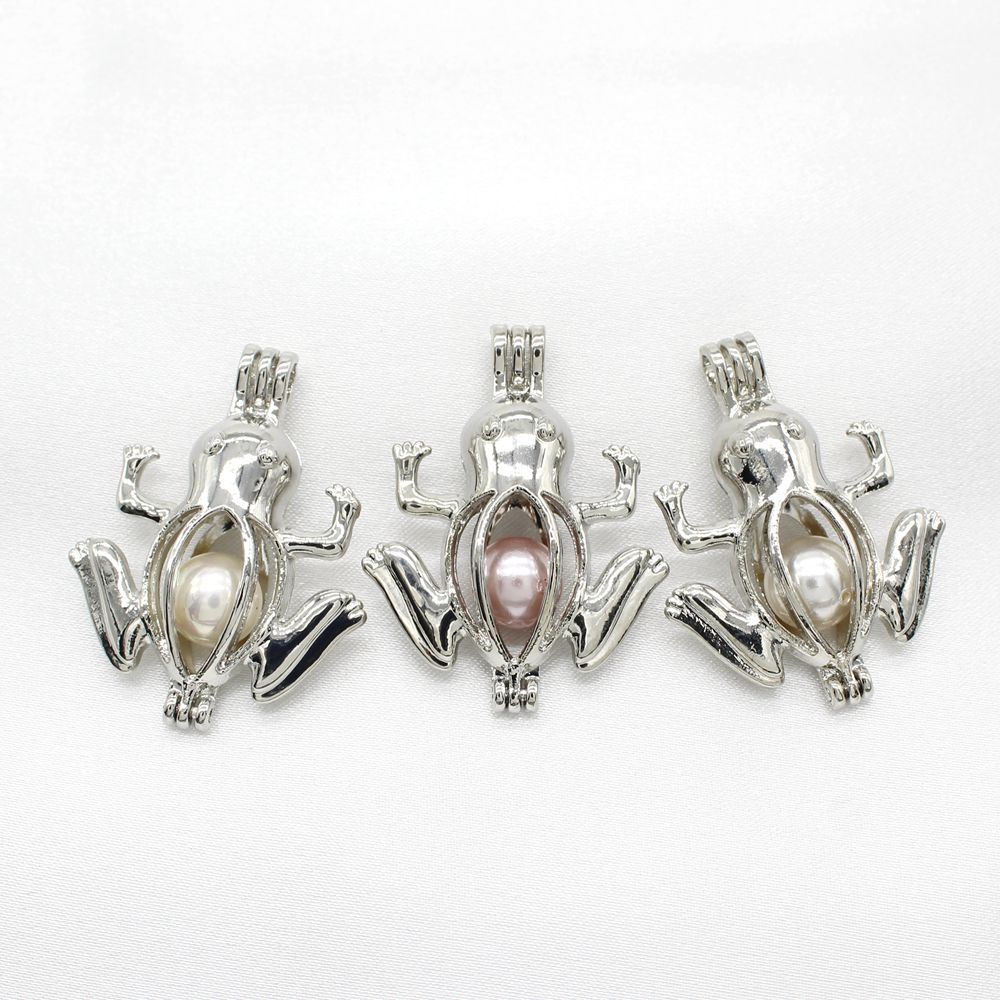 

10pcs Silver Color Frog Oyster Pearl Cage Jewelry Making Bead Cage Pendant Perfume Essential Oil Diffuser Locket Necklace